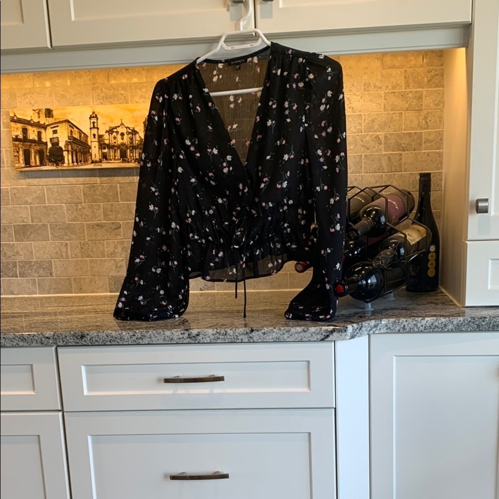 Dynamite Floral Black Sheer Blouse